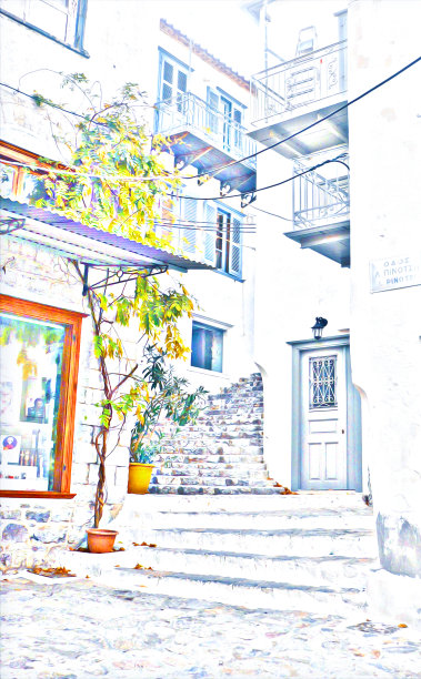 风景如画的希腊村庄的插图图片下载