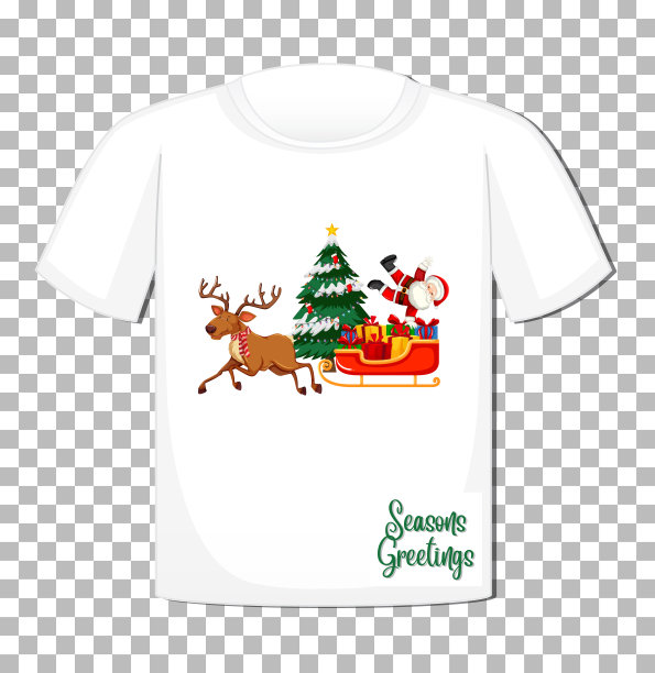 圣诞老人卡通人物t恤孤立在透明背景上图片下载