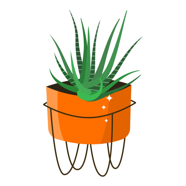 仙人掌，一种绿色多肉的室内植物，在一个明亮的橙色花盆孤立在背景中。矢量图图片下载