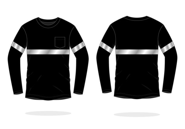 安全黑色长袖t恤设计与单反射磁带矢量图片下载