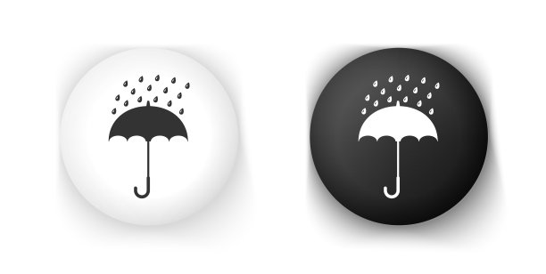 黑白伞和雨滴的图标图片下载