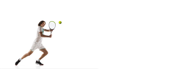 年轻的白人职业运动员打网球孤立在白色的背景图片下载