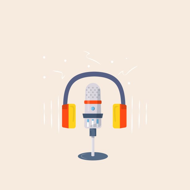 麦克风，耳机，矢量图标的播客，媒体托管。设计模板集录音工作室符号，标志标志和标签。声音符号时尚插画图片下载