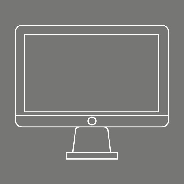 灰色背景上的白色轮廓监视器图标图片下载