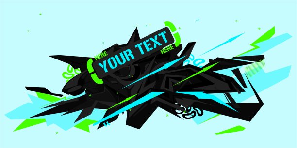 赛博朋克黑色和霓虹灯抽象涂鸦风格旗帜矢量插画艺术图片下载