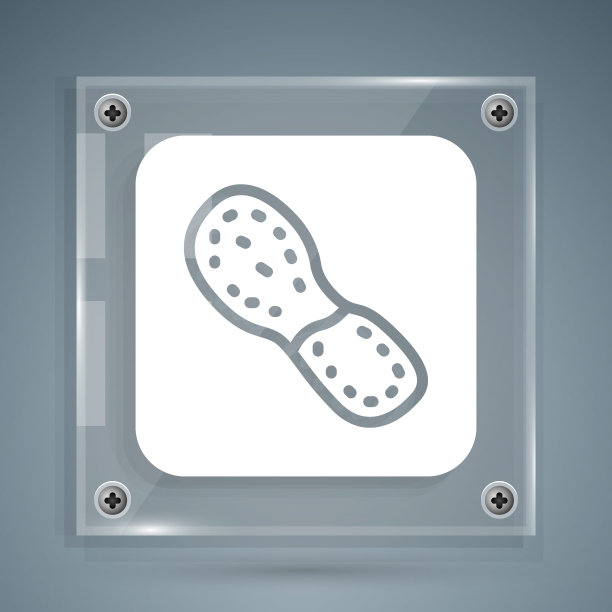 白色人类脚印鞋图标孤立在灰色背景。鞋鞋底。方形玻璃面板。向量图片下载