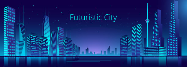 赛博朋克风格的梦幻城市。未来的夜晚之城。素材图片