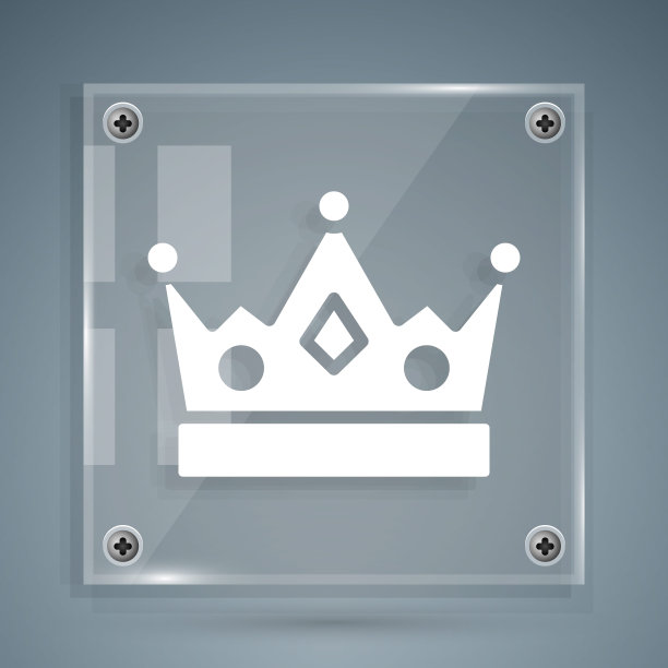 白色国王皇冠图标孤立在灰色背景上。方形玻璃面板。向量图片下载