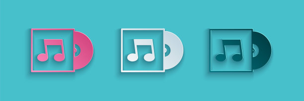 剪纸乙烯基磁盘图标孤立在蓝色背景。纸艺术风格。向量图片下载