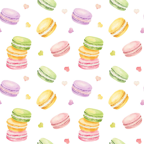 无缝模式与水彩彩色蛋白杏仁孤立在白色背景。图片下载