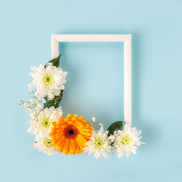 白色木制空框架装饰鲜花图片下载