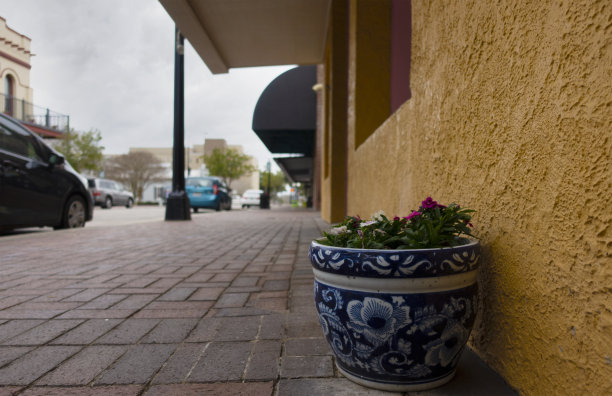 市中心人行道上的一个罐子图片下载