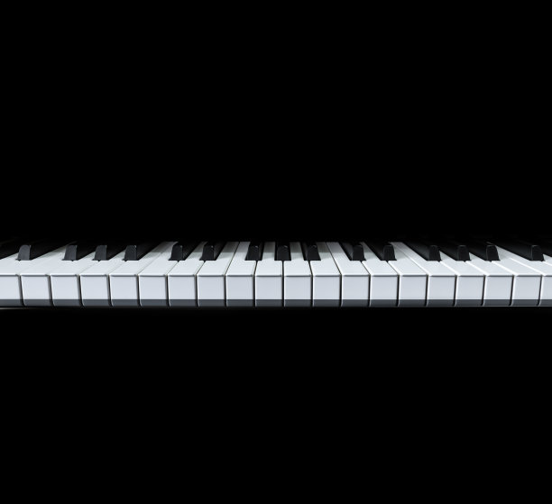 钢琴和钢琴键盘与黑色背景。图片下载