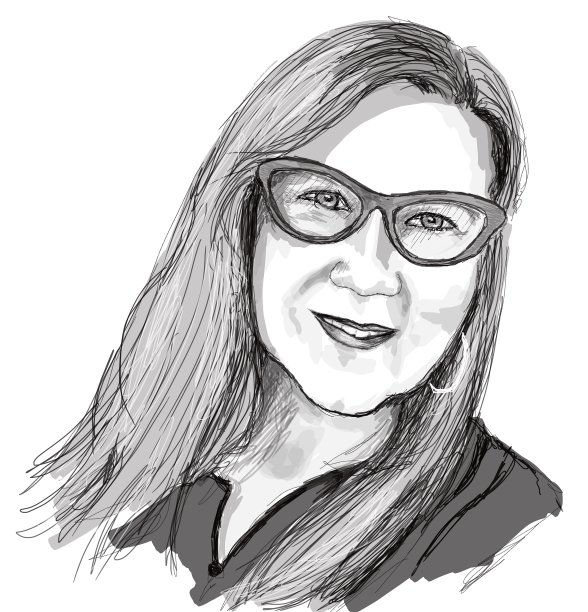 成熟女人的肖像与眼镜黑白插图。图片下载