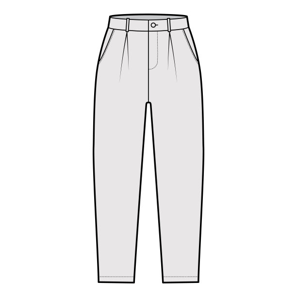 七分裤技术时尚插图带环，小腿中长度，正常腰，高，斜线，皮瓣口袋图片下载