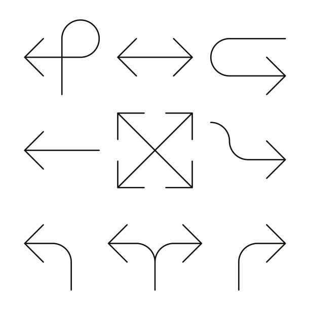 的箭头。简单的细黑线箭头设计。平面矢量图标图片下载