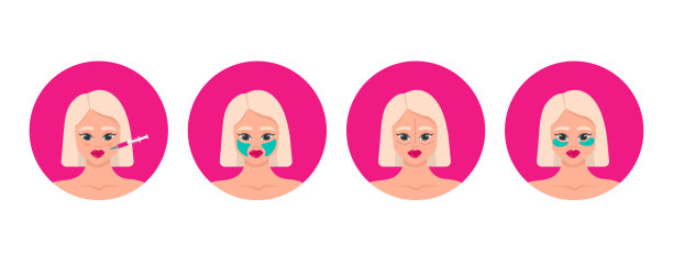 美容程序集美容注射，整容手术，丰唇，透明质酸，眼罩，面膜。收集美容行业的女孩。矢量插图。图片下载