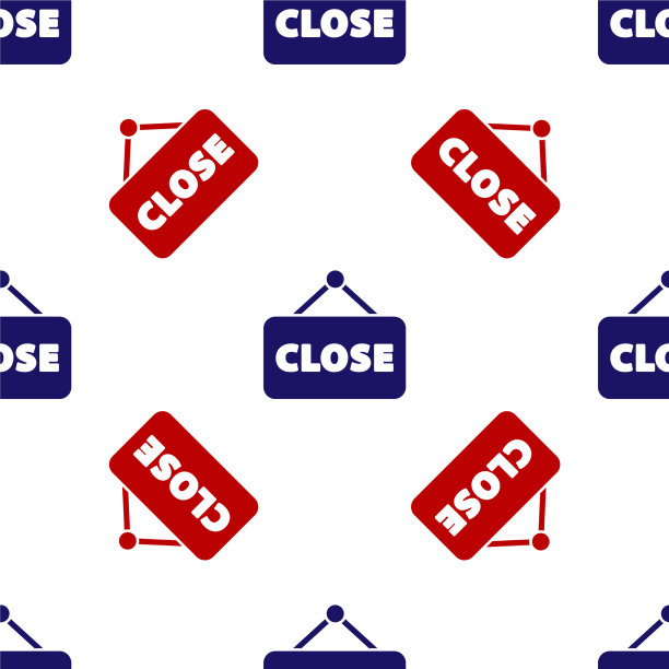 蓝色和红色悬挂标志与文本关闭图标图片下载