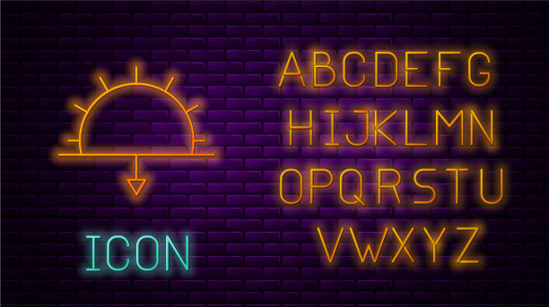 发光的霓虹灯线日落图标孤立在砖块上图片下载