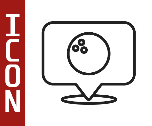 黑线地图指针与保龄球图标隔离在白色背景。运动设备。向量图片下载