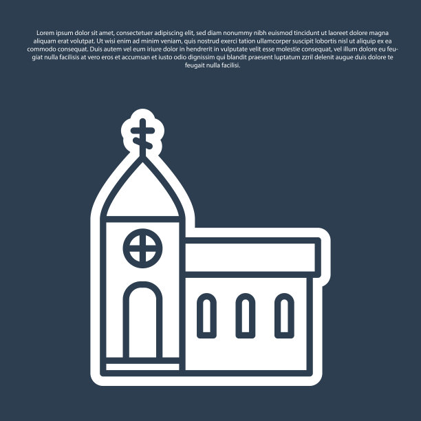 蓝线教堂建筑图标孤立在蓝色图片下载