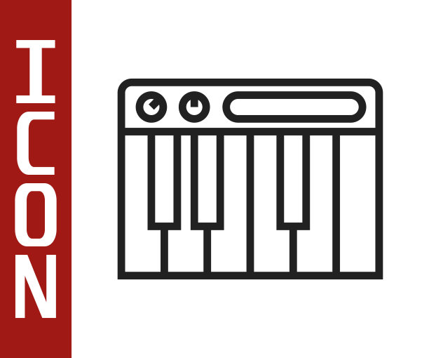 黑线音乐合成器图标孤立在白色背景。电子钢琴。向量图片下载