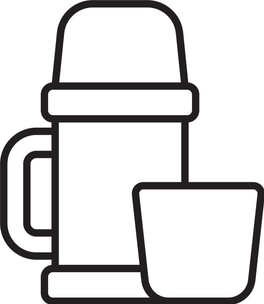 黑线热水瓶容器和杯子图标隔离图片下载
