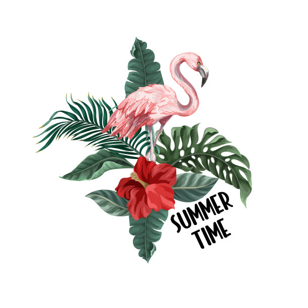 印有花和火烈鸟的t恤图片下载