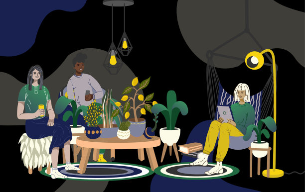 人们在家放松卡通公寓图片下载