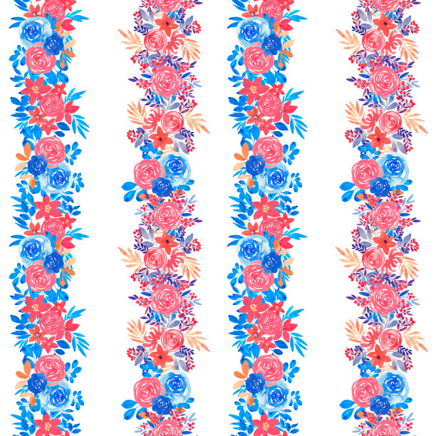 白色背景上垂直的花条纹。水彩画盛开的抽象。无缝的彩色图案图片下载