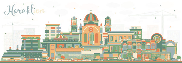 希腊克里特岛的城市天际线充满了色彩图片下载