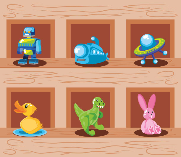 设置图标儿童玩具在木制背景图片下载