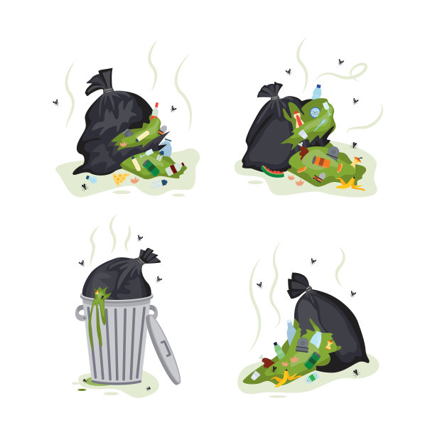 黑色垃圾袋里装着肮脏的绿色垃圾图片下载