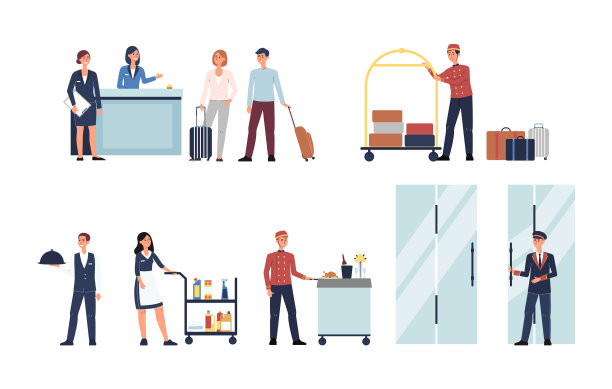 酒店员工-卡通人物孤立设置工作图片下载