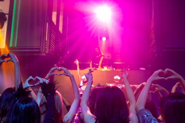 一群人在迪斯科夜总会随着DJ的音乐节奏跳舞图片下载