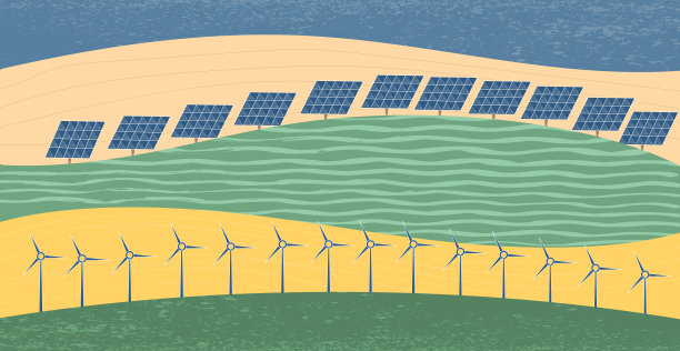 有太阳能板和风车的景观。自然、生态、有机、环境旗帜。节约地球和能源的概念。抽象的旗帜图片下载