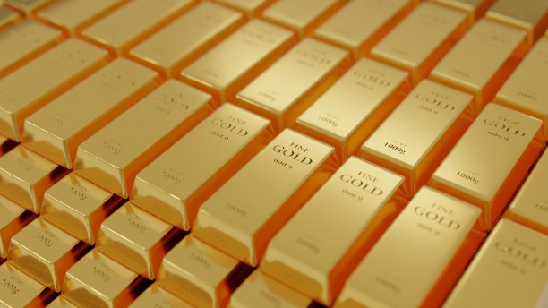 概念3D渲染-金条堆叠在许多层之上。图片下载