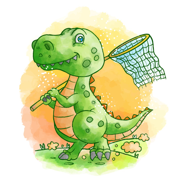 可爱的恐龙在花园里玩耍图片下载