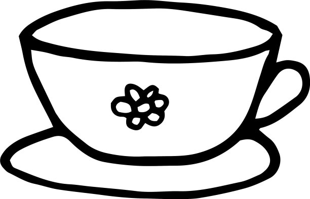 杯与花和碟手绘元素图片下载