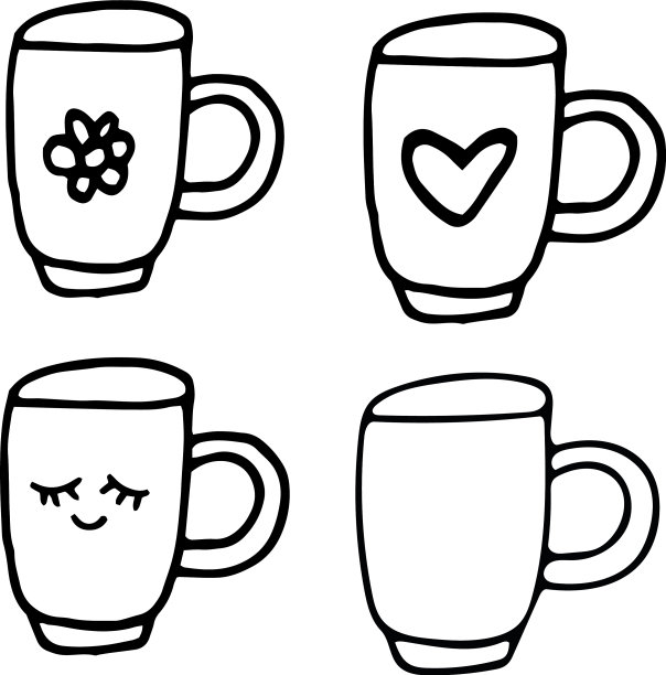 可爱的杯子与眼睛手绘在涂鸦风格集图片下载