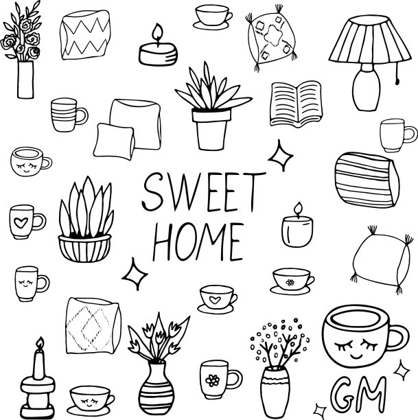 舒适的家手绘涂鸦风格集图片下载