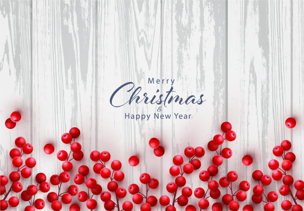 圣诞红冬青莓白木制图片下载