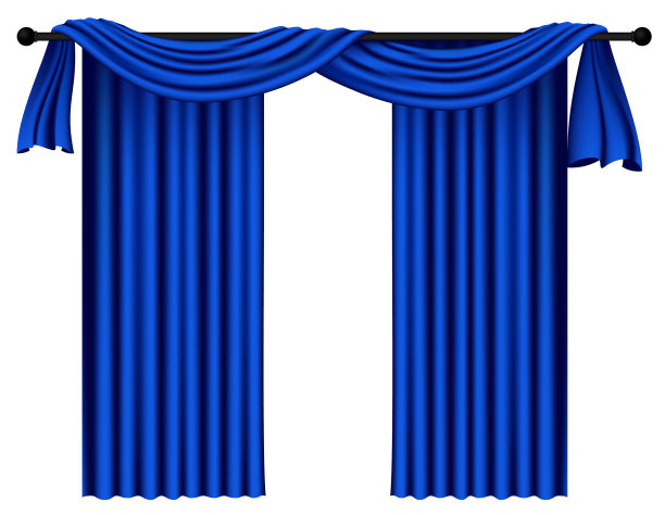 蓝色豪华窗帘和白色窗帘图片下载