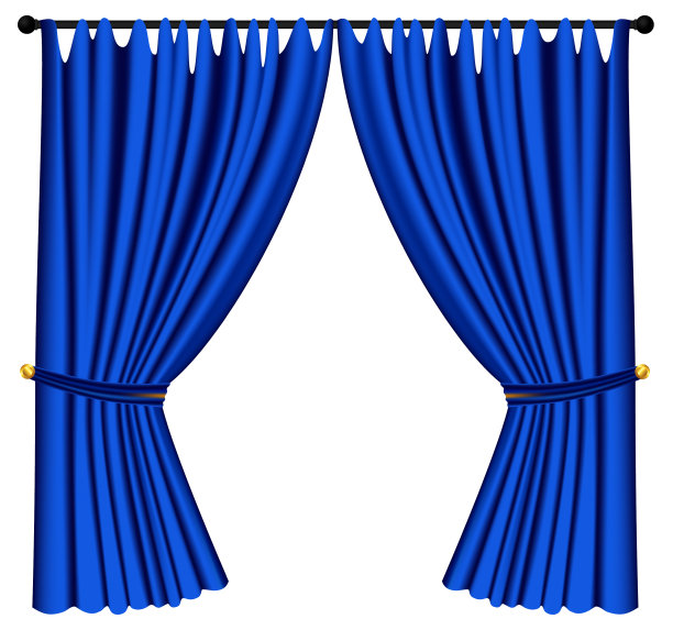 蓝色豪华窗帘和白色窗帘图片下载