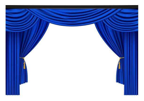 蓝色豪华窗帘和白色窗帘图片下载