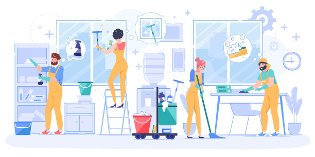 专业的保洁员团队提供办公室保洁服务图片下载