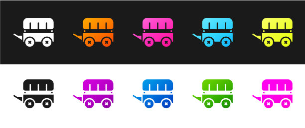 设定狂野西部覆盖马车图标孤立在黑色图片下载