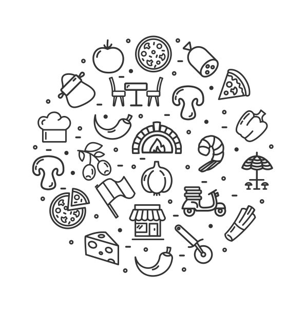 披萨店圆形设计模板黑细线图片下载