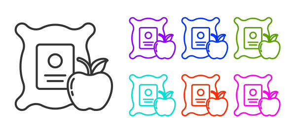 黑线苹果在麻袋图标孤立上图片下载