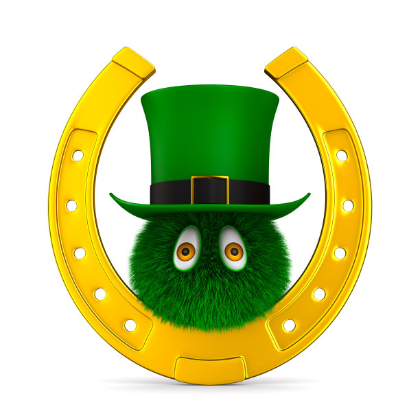 小精灵和马蹄铁在白色的背景。孤立的3 d演示图片下载